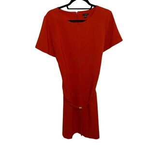 Ann Taylor Factory Short Sleeve Rust Belted A-Line Career Dress Sz 16 NWT